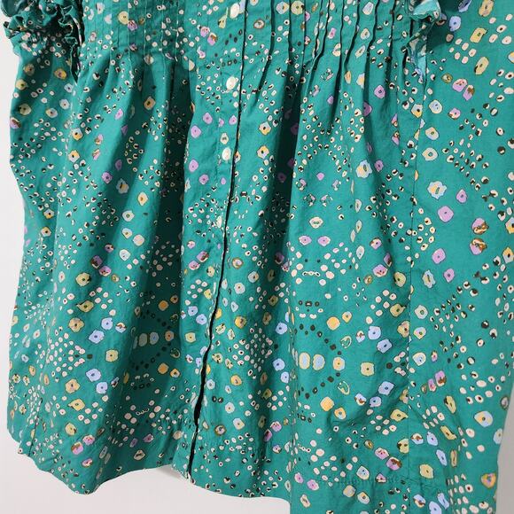 Oliphant Pintuck Ruffle Short Sleeve Top in Shibori Green, S - Picture 8 of 10